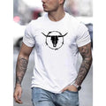 Bull Skull Print T Shirt, Tees For Men, Casual Short Sleeve T-shirt For Summer Made in USA