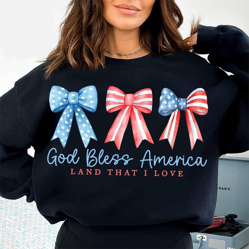 God Bless America Coquette Fourth of July Sweater, America Patriotic 4th of July Shirt, Independence Day Gift, Memorial Day Tee