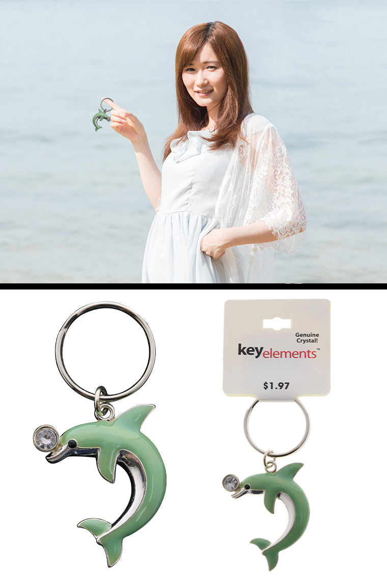 Teal & Silver Tone Dolphin With Rhinestone Accent Key Chain KEKC4733