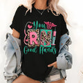 You RN Good Hands Registered Nurse T Shirt, Nurse Life Graphic Tops, Nursing Western RN Pattern Shirt