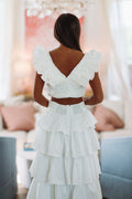 Lemon Zest Ruffled Crop Top - White