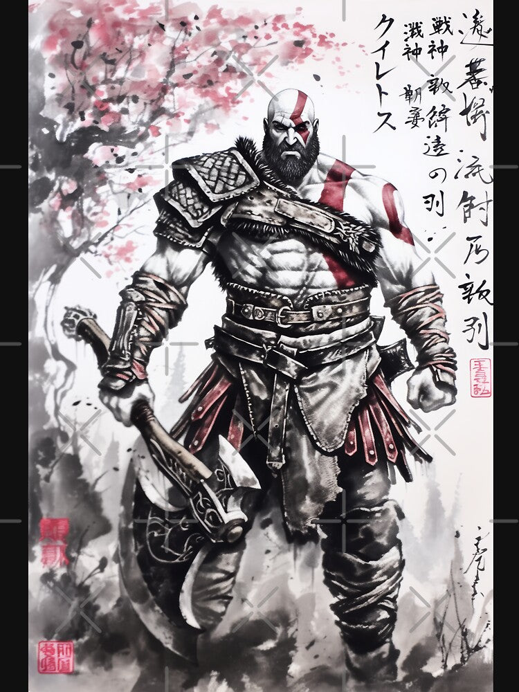 Kratos Sumi-e by AnimeArsenalPrints Unisex T-shirt, Sweatshirt, Hoodie, Long Sleeve Tee